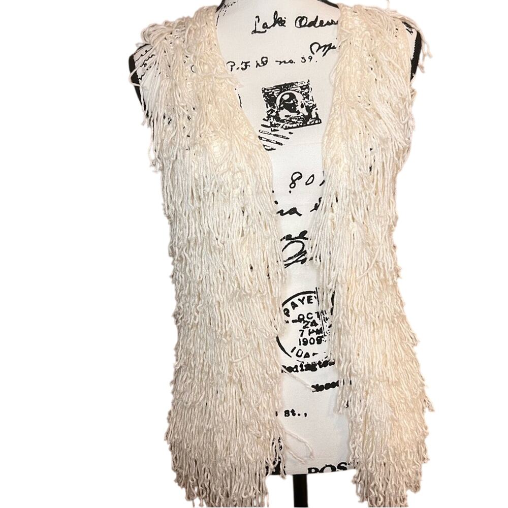 PPLA Cream Fringe Open-Front Vest